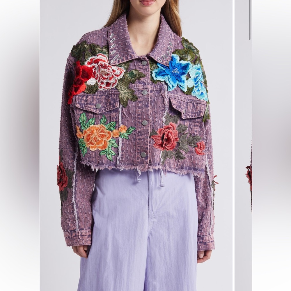 Nikki Lund Bloom Floral appliqué denim jacket